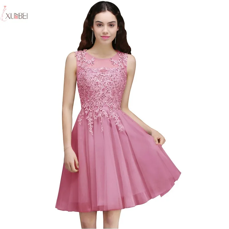 Tulle Homecoming Dresses Pink Short Graduation Gown Elegant A line Lace Sleeveless vestidos de graduacion