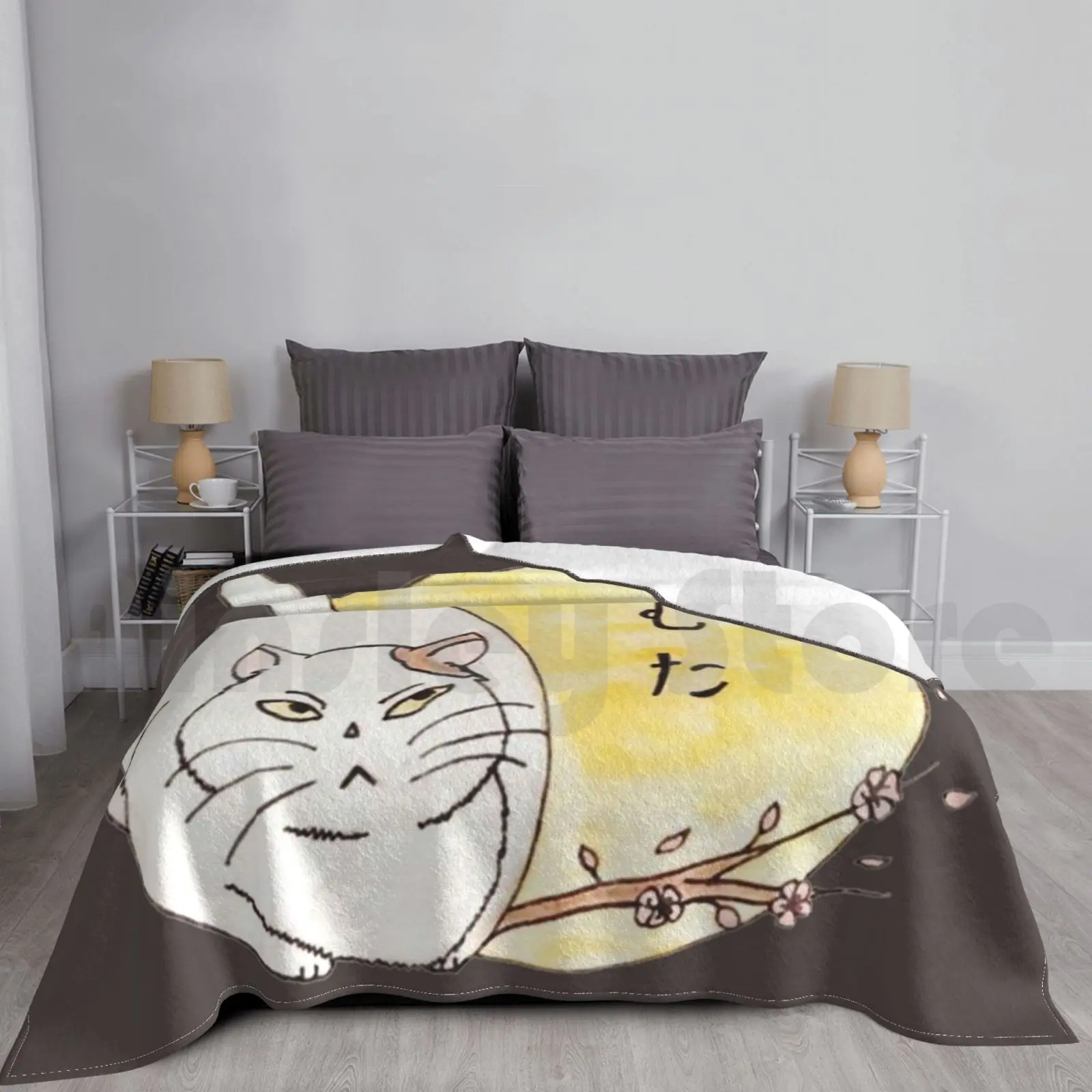 Muta Blanket For Sofa Bed Travel Japan Cherry Blossom Muta Fat Cat Cat Japanese Ghibli The Cat Returns Moon