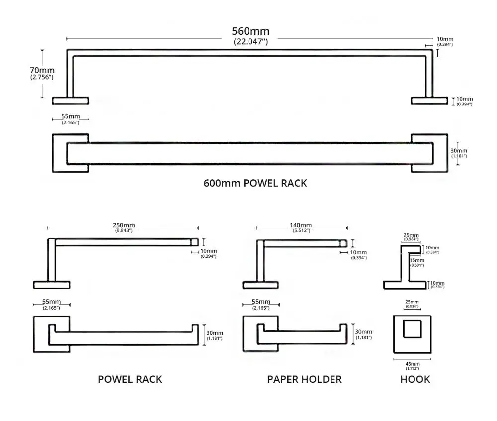Bad Zubehör Bad Hardware Set Schwarz Robe Haken Handtuch Schiene Bar Rack Bar Papier Halter Regal – Detail 13