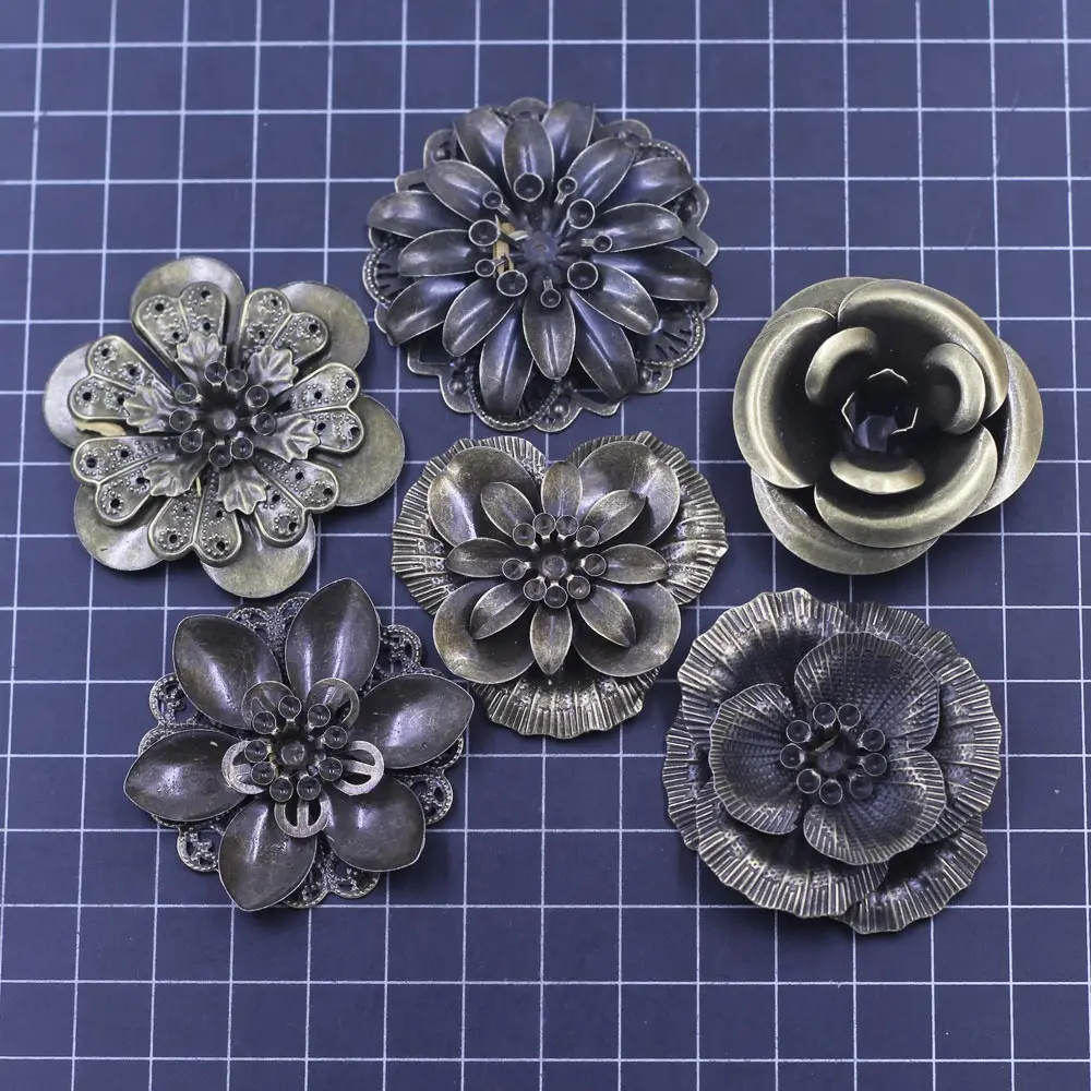 6Pcs Filigree Assemble Combination Flower Wraps Alloy For Embellishments Scrapbooking Crafts Jewelry DIY Accessories