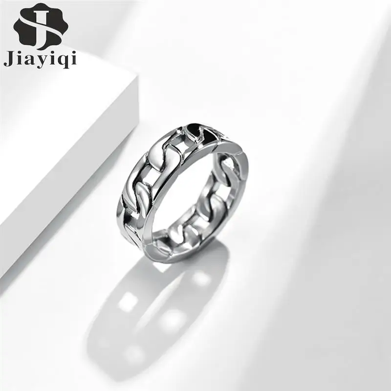 Chain Ring for Men Women Chic Minimalist Stainless Steel Hollow Out Rings Wedding Band Elegant Dainty Jewelry Stock Clearance