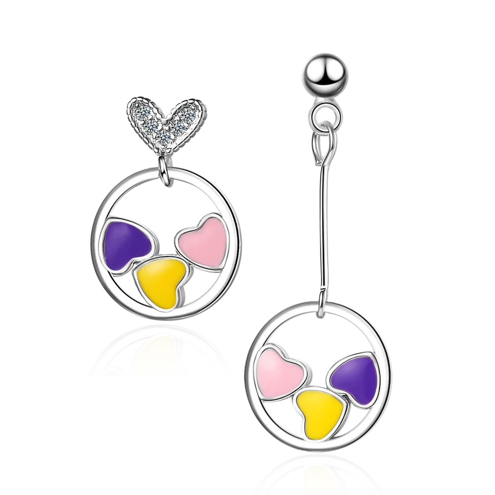 

Fashion 925 Sterling Silver Earrings Colorful Love Asymmetric Earrings For Women Charm Jewelry Gift