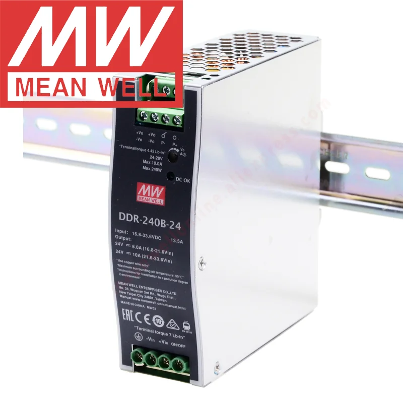 Original Mean Well DDR-240B-24 Din Rail Type Meanwell 24VDC/10A/240W DC-DC Converter 16.8~33.6Vdc Input