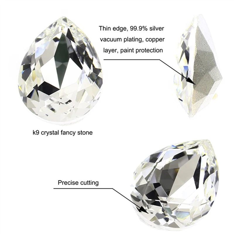 DongZhou Crystal Glitter 4x6mm Teardrop Rhinestone Pointback Fancy Nail Art Stone