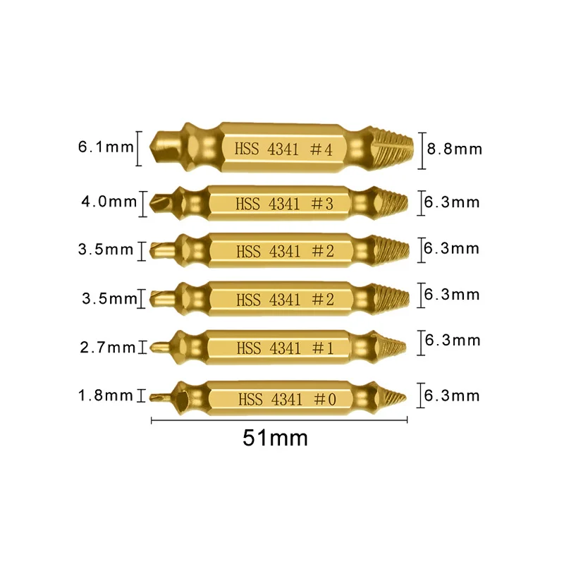 Khoan Sắt HSS 6 Phủ Titan Lục Giác Mũi Vít Hút Gãy Trượt Đường Chỉ Bị Phá Vỡ Dây Dụng Cụ Tháo Vỡ Dây Hút