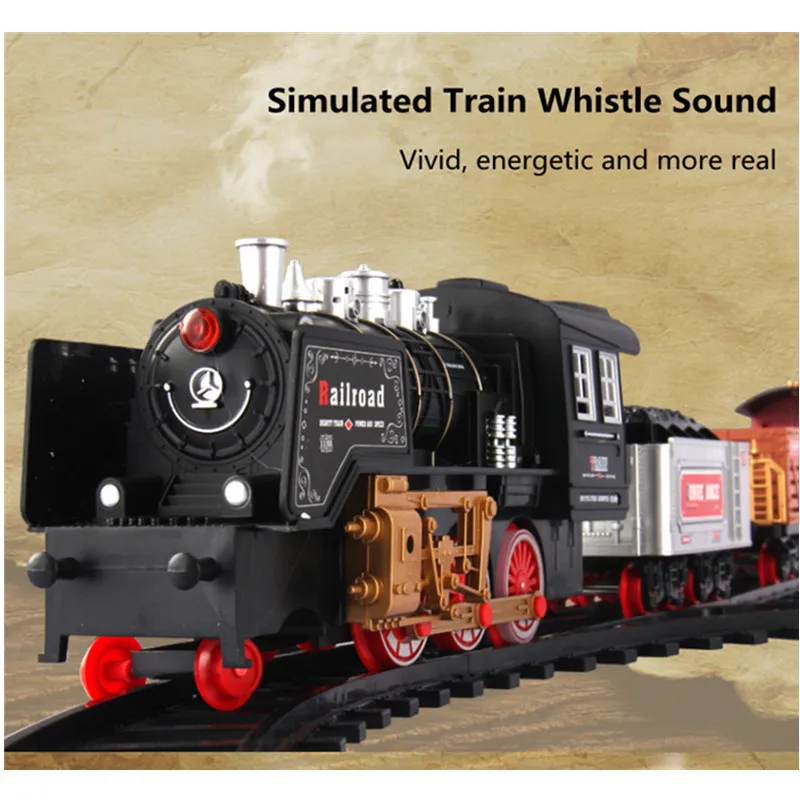 High Simulation Steam spray 2.4G RC Steam Train 666CM Large Track Railway DIY Assembly RC Toy Sound Smoking Effect Train  Tracks