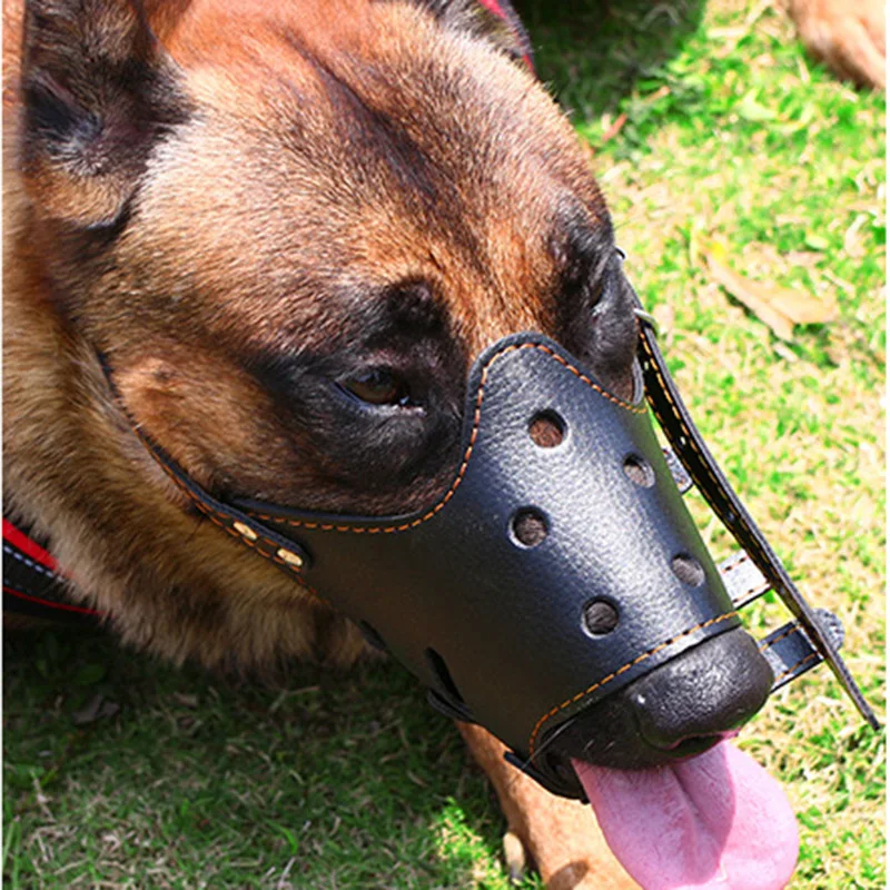 Adjustable Breathable Mask PU Leather Pet Dog Muzzle Anti Bark Bite Chew Safety for Small Large Dogs Mouth Soft Muzzles Training