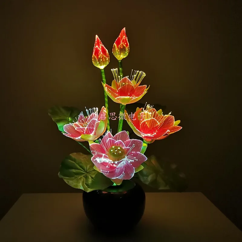 Led Light Flower Lights Lotus Light Buddha Lamp Fo Lamp Novelty Artistic Optical Fiber Flower