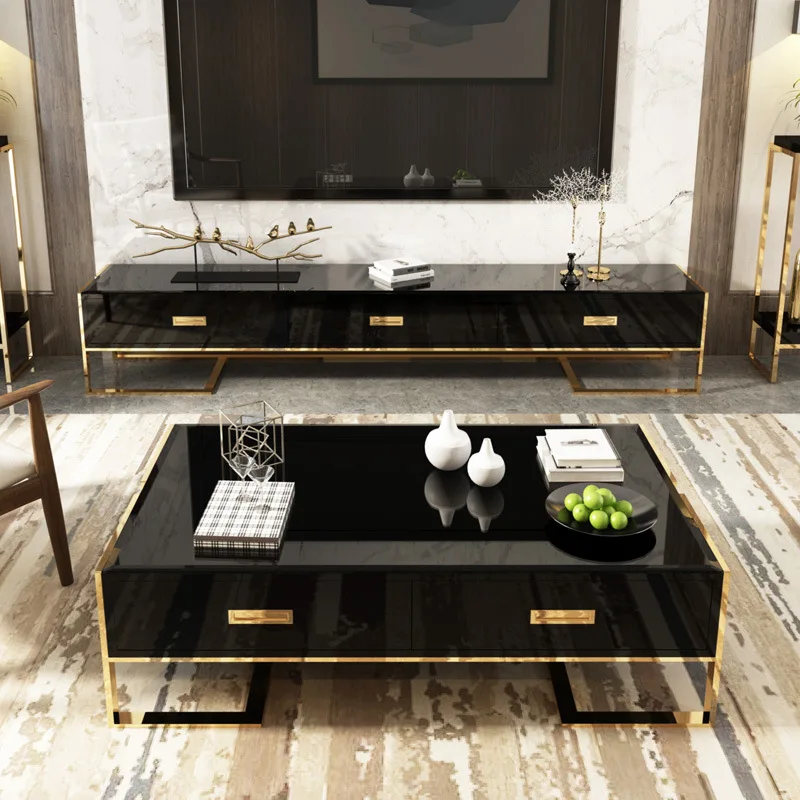 

2020 black rectange coffee Table modern paino painting home tea center table living room table