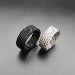 8mm Black Silver Color Hollow Out Soft Mesh 316L Stainless Steel Rings Jewelry Couple Wedding Deformable Ring