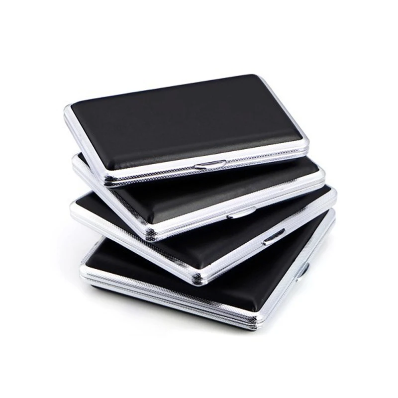 

Metal Frame Cigarette Accessories Black Cigarette Storage Case Double Sided Flip Open Box Container Lighter