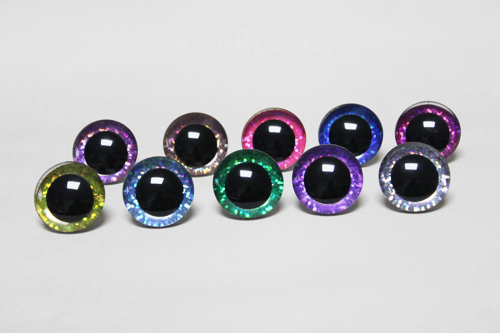 10 Farben gemischte, klare, bunte Sicherheitsaugen, 25mm 30mm, 3D komische runde Glitzer-Spielzeugaugen mit harter Unterlegscheibe und Glitzer – Detail 39