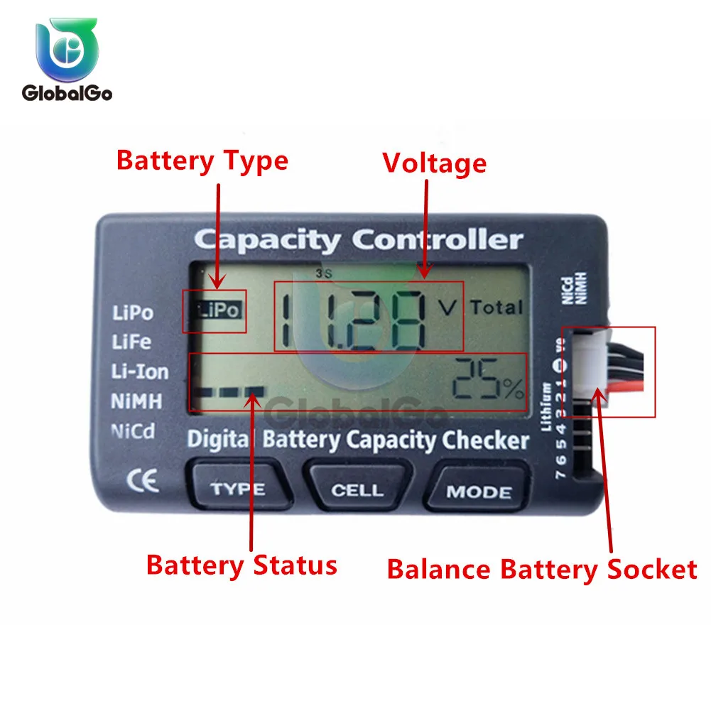 Digital Voltmeter Battery Capacity Controller Checker For Nicd NiMH LiPo LiFe Li-ion RC Battery Cell Meter Voltage Tester Check