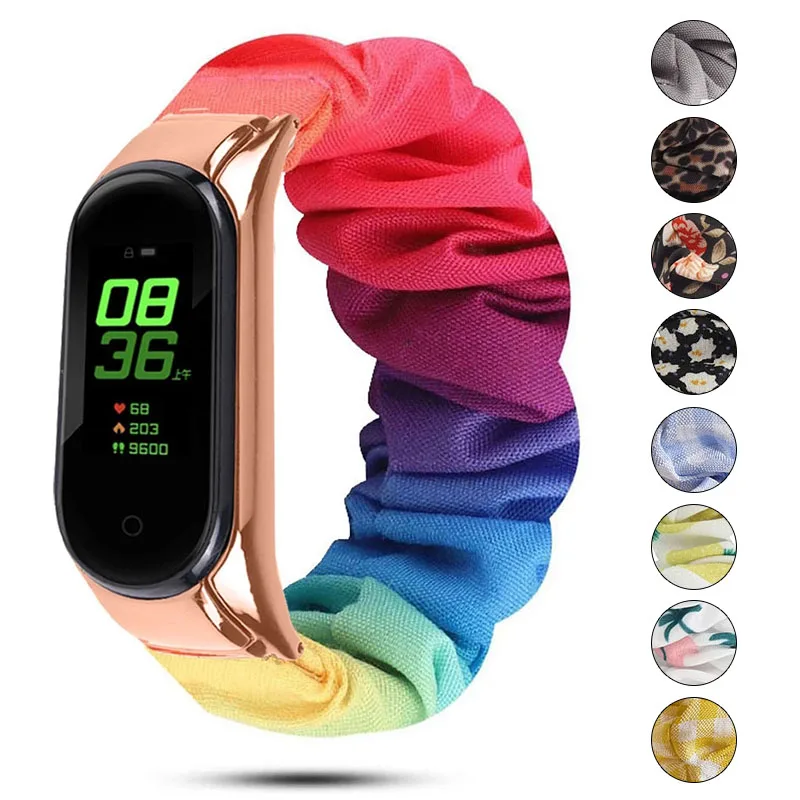 Scrunchies Elastic Strap for Xiaomi Mi band 6 5 4 replaceable Bracelet Mi Band 5 correa Wristband Breathable straps for miband 6