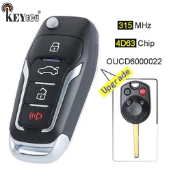 KEYECU 315MHz 4D63 Chip OUCD600002 Aggiornato A Distanza di Vibrazione Key Fob 3 + 1 4 Pulsante per Ford C-MAX Fuga f-350 Focus Transit Connect