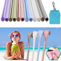 Reusable Openable Silicone Drinking Straws & storage bag Easy to Clean High Temperature