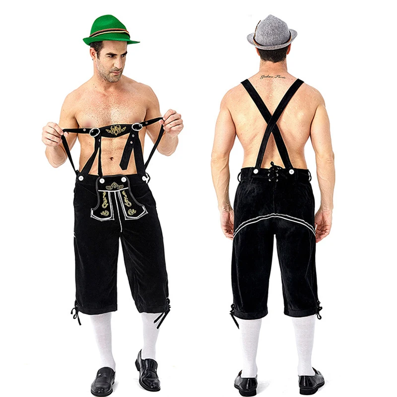 Disfraz de Carnaval de Oktoberfest para hombre, Top Halter, sombrero de Lederhosen, barman bávaro, Cosplay, vestido de fiesta de fantasía, Halloween