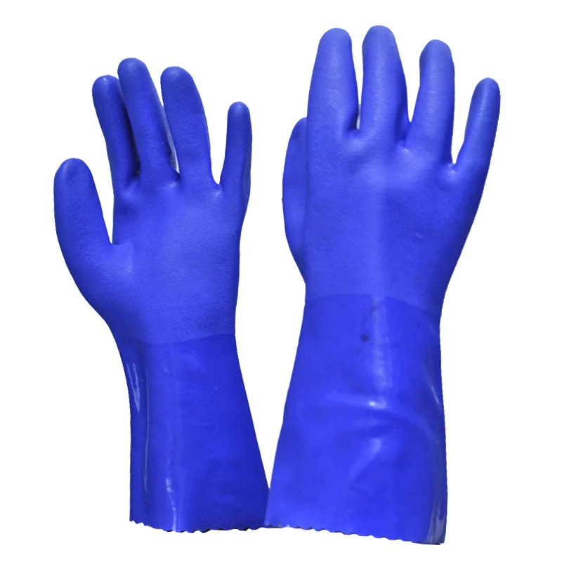 NMSAFETY 26cm Lengthened PVC Chemical proof Safety Protective Waterproof Oilproof Working Gloves Blue