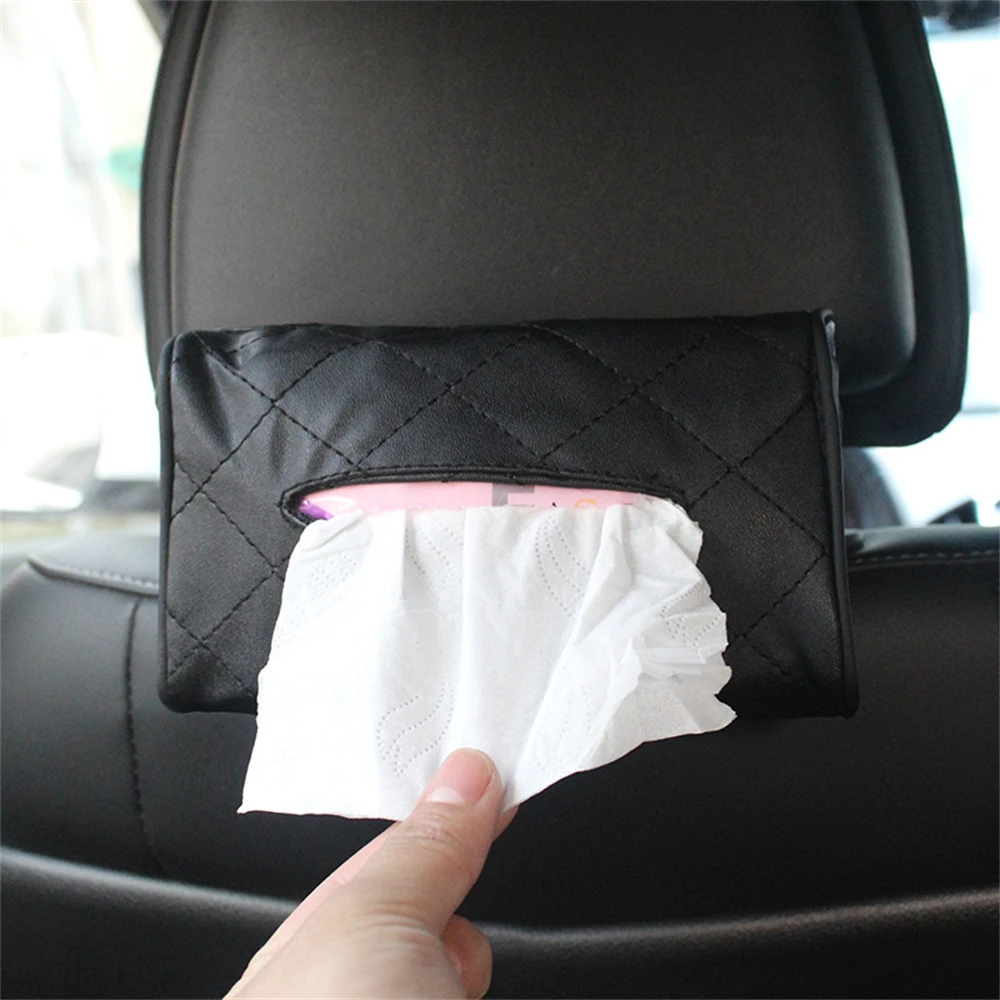 Universal Car Seat Back Type PU Leather Tissue Box Napkin Holder Hanging Storage Box Black Color - Detail 1