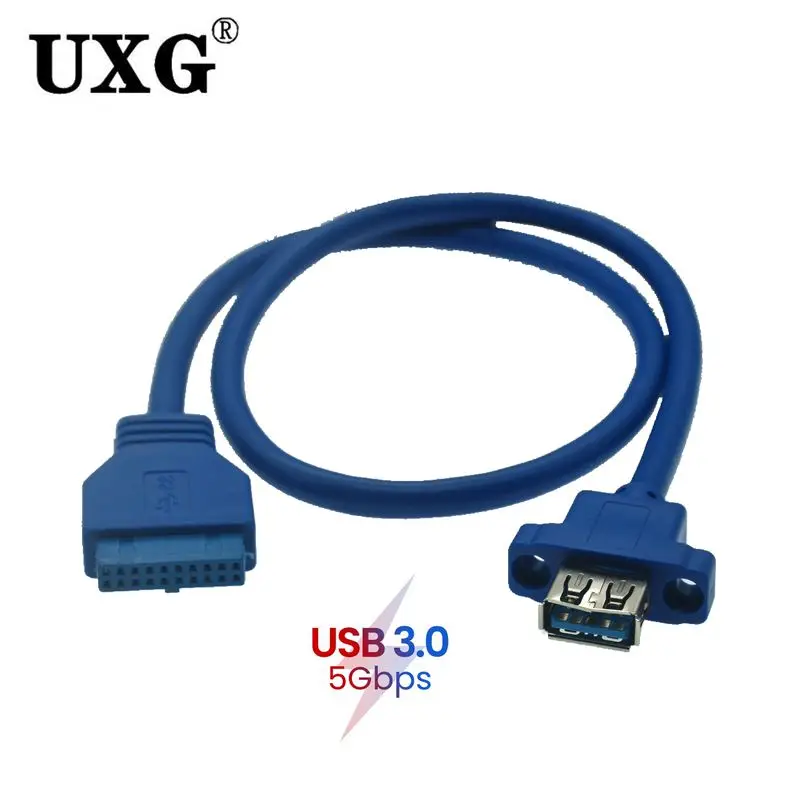 MotherBoard 20Pin / 19pin to USB 3.0 Female Data Cable with Screw Panel Mount Foil+Braided Shielded 50cm 75cm