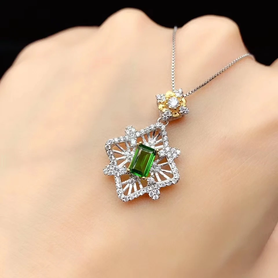 

KJJEAXCMY fine jewelry 925 Sterling Silver inlaid natural diopside elegant girl new Pendant Necklace support test