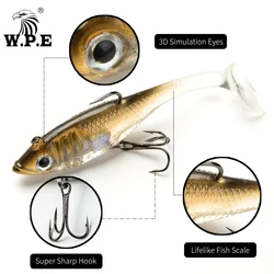 W.P.E Lead Head Soft Fish Lure 8cm/10cm/12cm/14cm 1pcs Fishing Soft Swimbait Jig Lure Treble Hook and Single Hook Carp Fishing