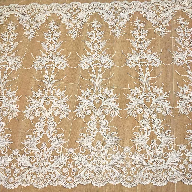 2020 New arrival seuqins lace fabric fashion wedding dress lace fabric 130cm width ivory lace sell by yard