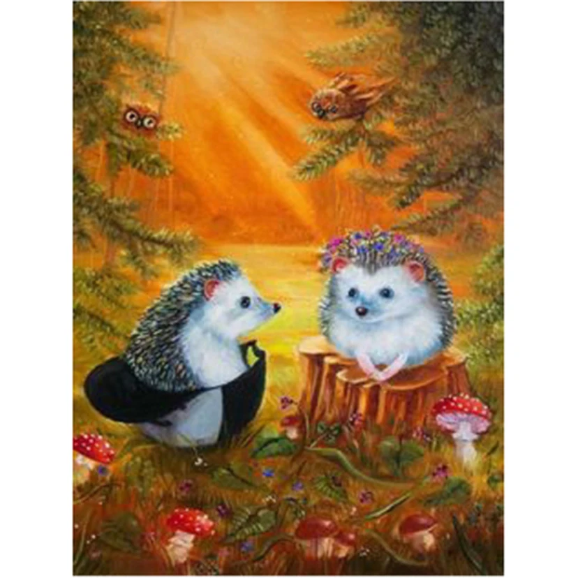 5D DIY full square round drill diamond painting Cartoon hedgehog diamond mazayka embroidery Animal scenery wall decoration