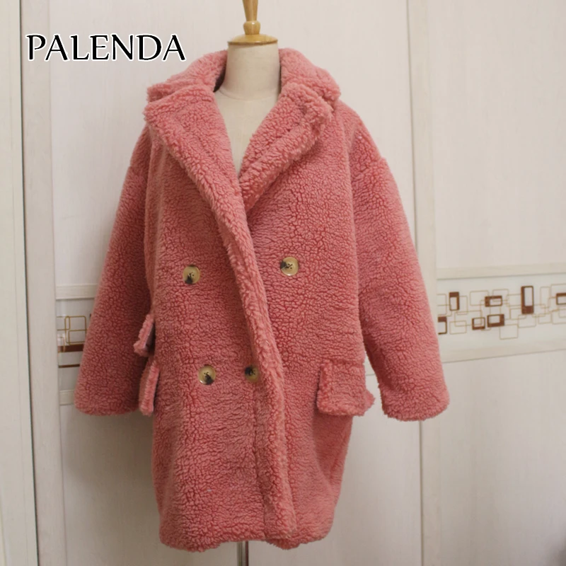 new women fashion coat faux fur with pocket 4 buttoms thicker warm  materials 5 color oversized