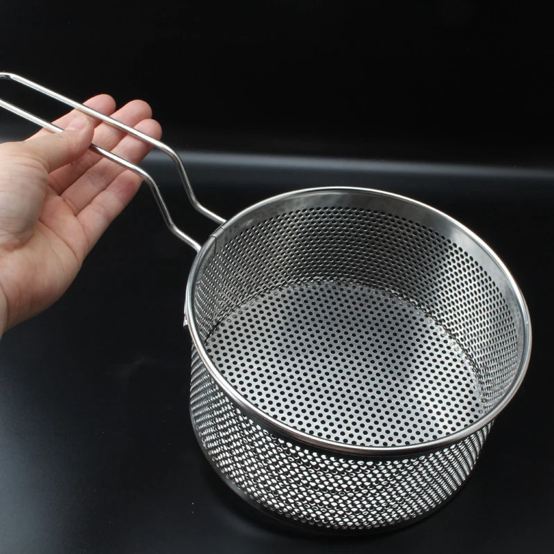 

New 304 Stainless Steel Hot Frying Fried Basket Frying Pan Filter Food Colander Oil Leak Cocoa Sieve Mesh Noodle Dumplings Str