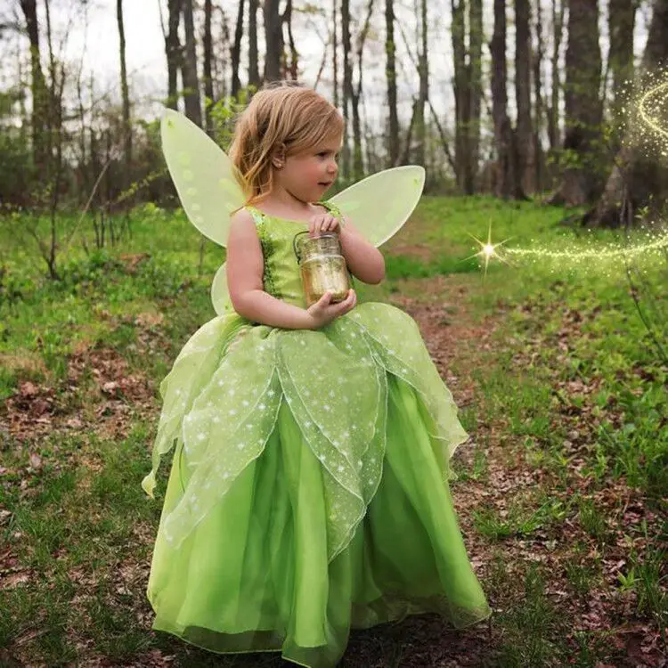 Girls Princess Tiana Dress up Costume Kids Cosplay Princess and The Frog Clothing Child Birthday Party Halloween Fancy Ball Gown