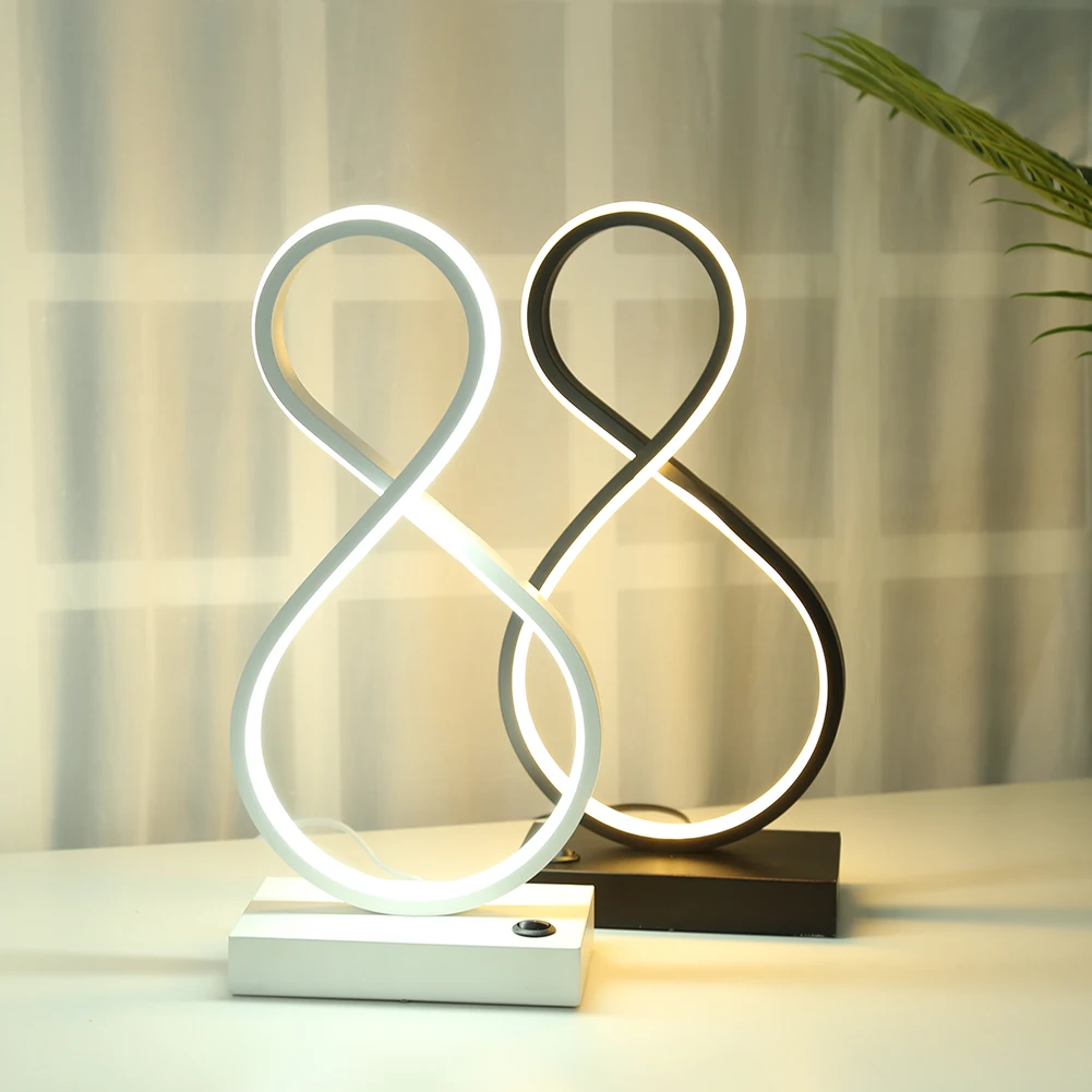 Modern LED Spiral Simplicity Table Lamp 8 Shaped Acrylic Curved Light Minimalist Decor Desktop Lamps for Bedroom Study Indoor