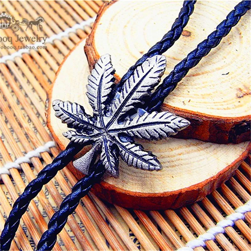 Bolo tie  Retro shirt chain The maple leaves poirot tie rope leather necklace Long tie hang