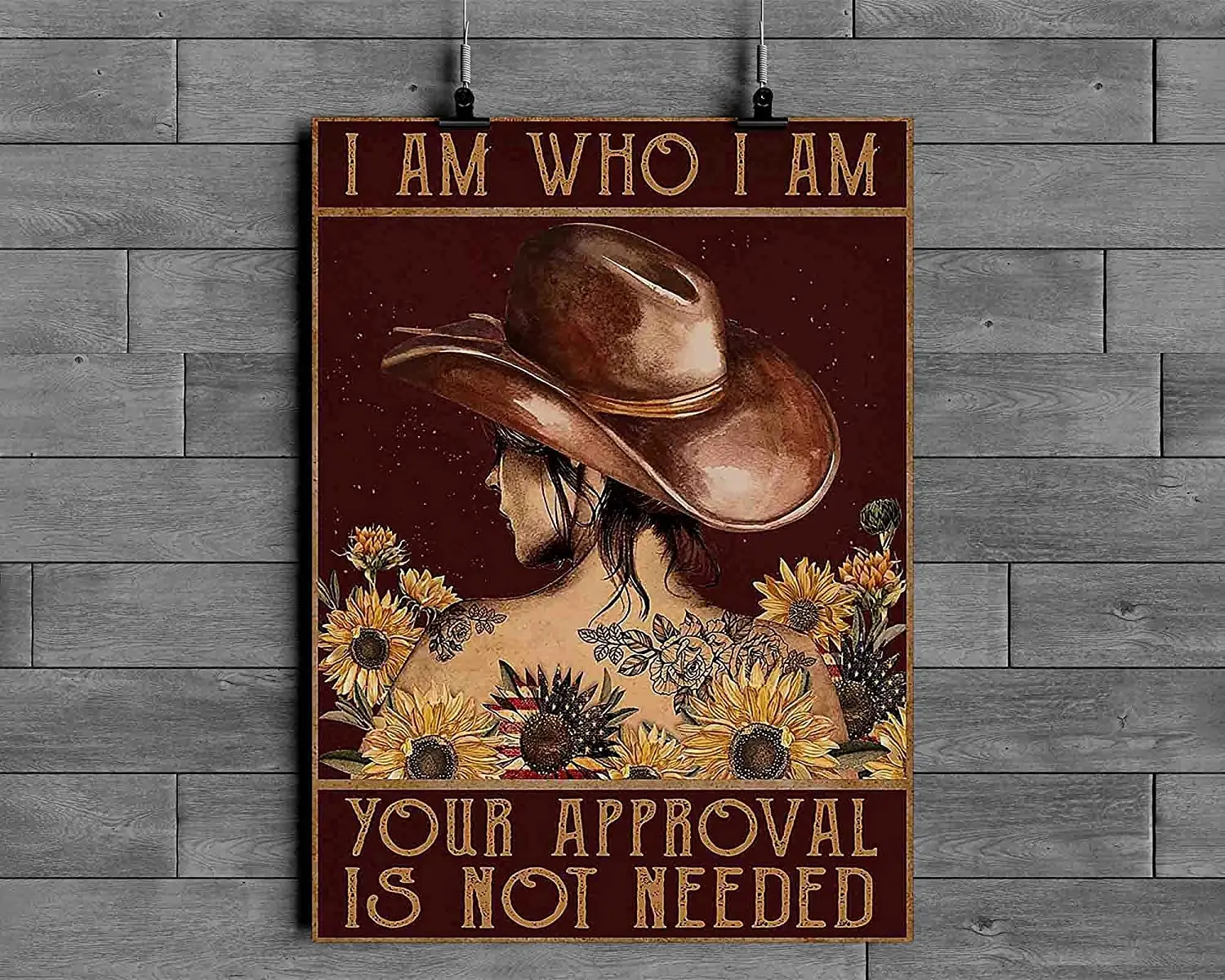 SIGNCHAT Girl Sunflower I Am Who I Am Your Approval is Not Needed Poster Metal Sign 8x12 inches