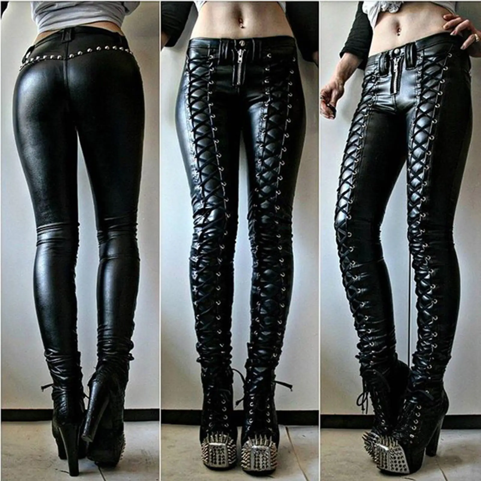 Steampunk Vrouwen Faux Leather Cosplay Broek Carnaval Party Skinny Knop Broek Workout Leggings Hoge Taille 2020 Nieuwe Meisje Broek