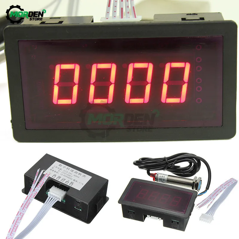 5.6 Inch 4 Digital LED Display Tachometer RPM Speed Meter High Precision Tachometer With Hall Proximity Switch Sensor NPN