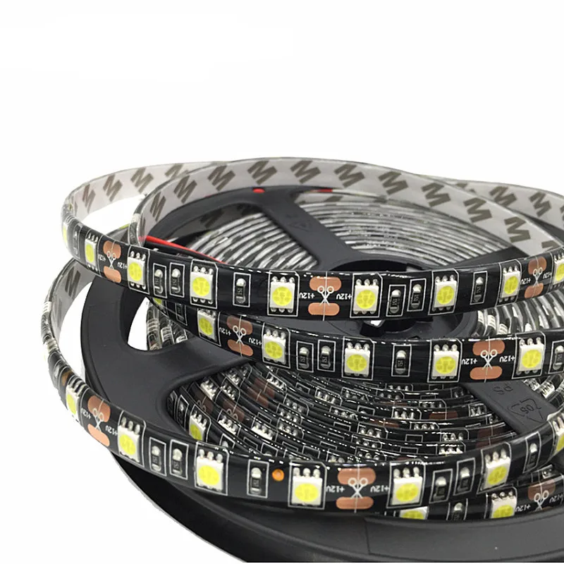 SMD 5050 Chip LED Light Black PCB DC12V 60 Leds/m Flexible Waterproof Strip RGB Can Be Pasted TV Computer Background Decoration