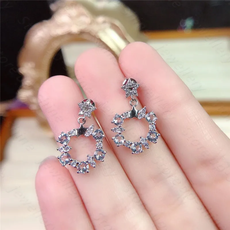 

Simple and Atmospheric Women's 925 Silver Aquamarine Earrings Engagement Party Gift Jewelry