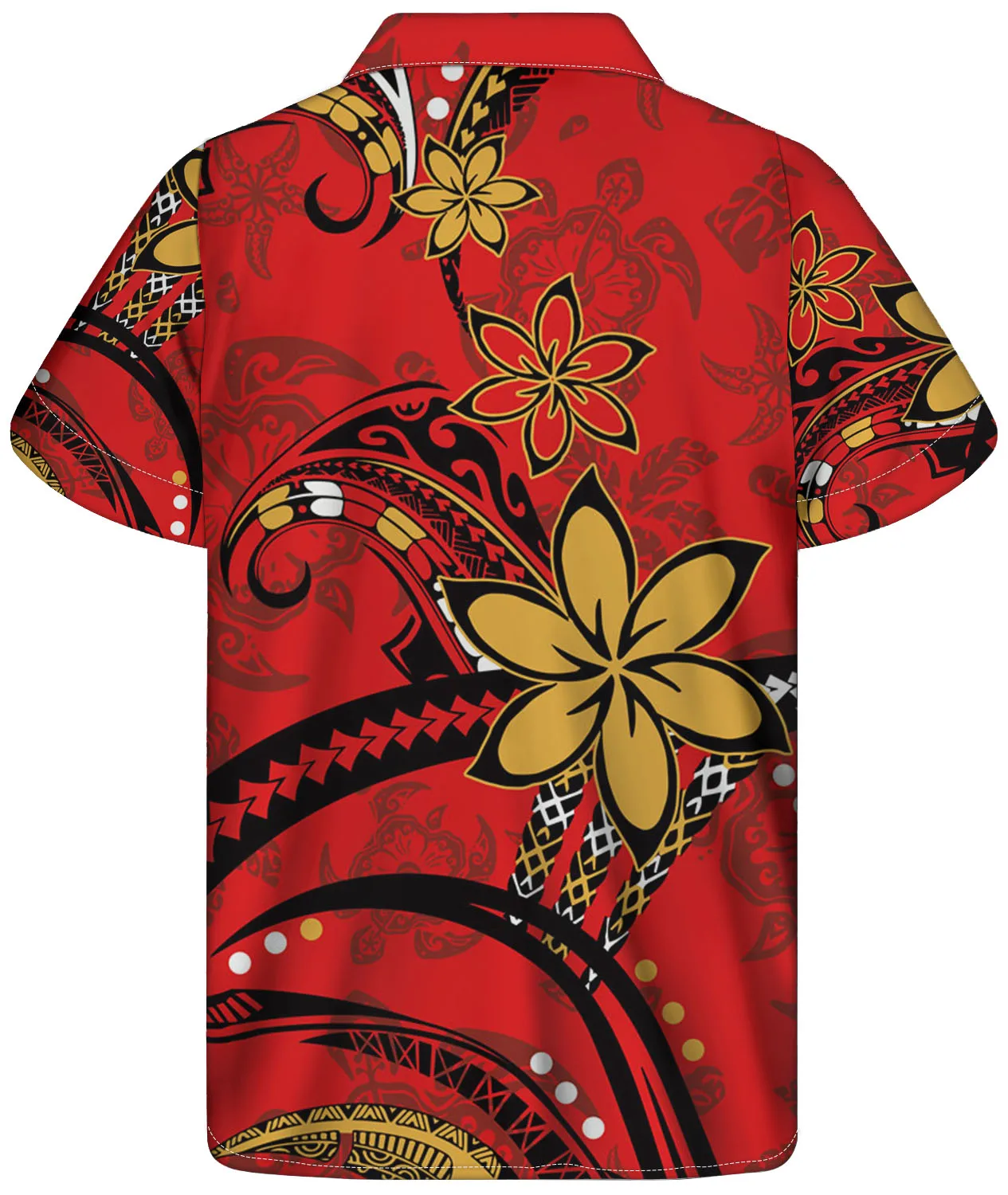 Good Quality Men's Button Shirt Polynesian Tribal Red Background With Plumeria Print Custom Men's Brand New Short Sleeves 1 MOQ