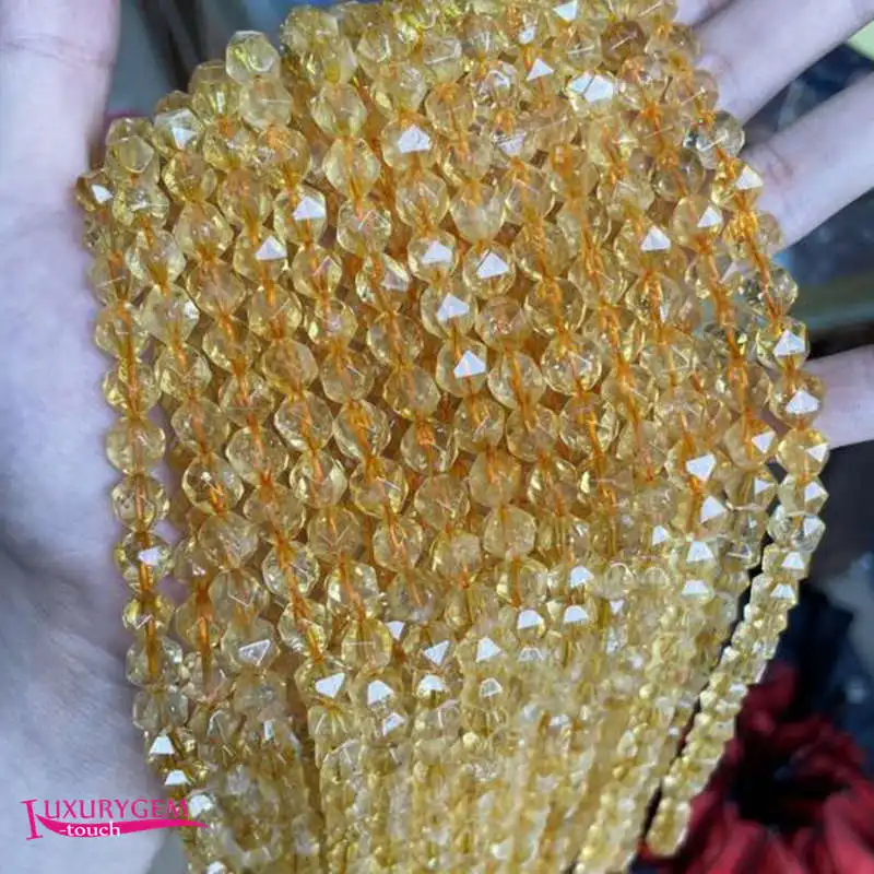 Natural Yellow Crystal Citrines Stone Loose Beads 6/8/10mm Faceted Rhombus Shape DIY Jewelry Accessories 38cm wk397