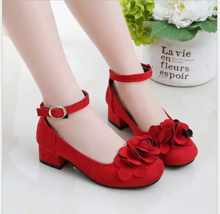 Girls leather shoes flowers High Heel Shoes Girls Leather Shoes Flower Casual Pink Glitter Children Girls Shoes Butterfly Knot