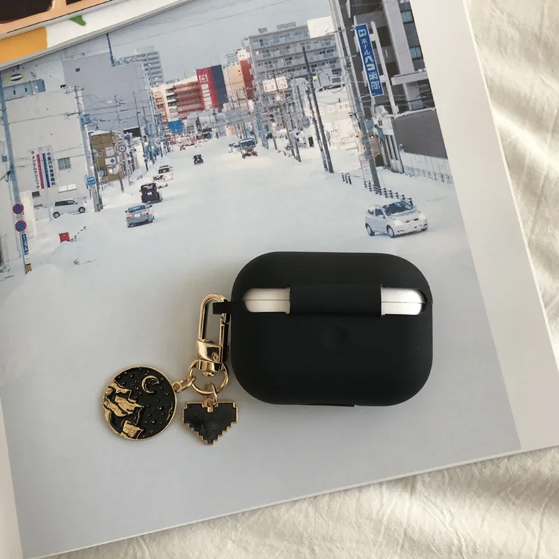 かわいい宇宙ムーンペンダント Apple Airpods 4 シリコーンイヤホンケース AirPods 3 プロ 2 ヘッドフォンカバーチェリーキーリング