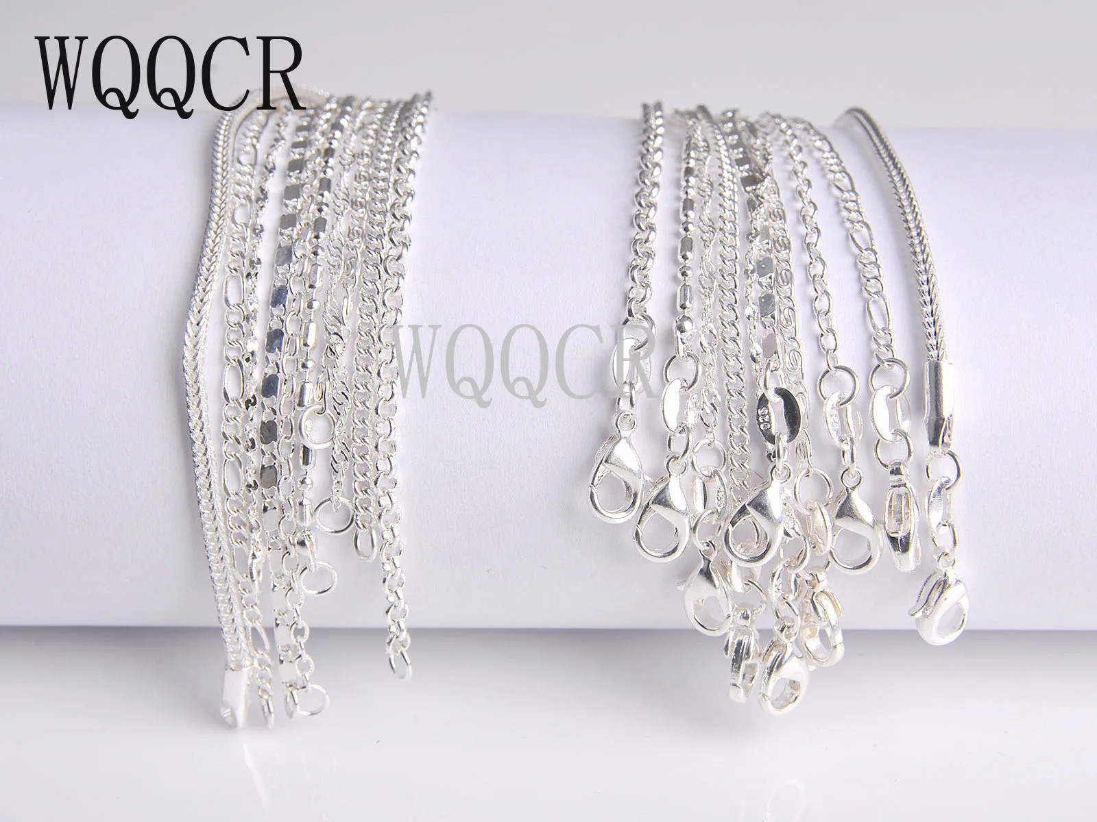 WQQCR 16-30Inches 10PCS Mixing Of Mixed Jewelry For DIY Making  925 Silver Filled Necklace Chain Water Wave Chain Figaro O Chain