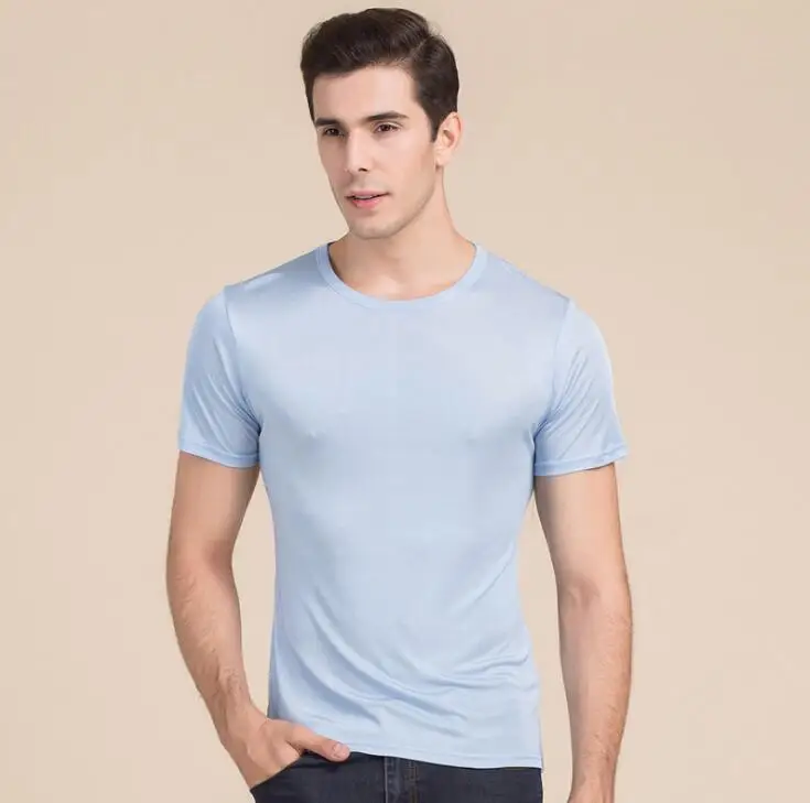 Men's 50% Silk 50% Viscose Crew Neck T-Shirts Tee Casual Short Sleeve Sleepwear SG201