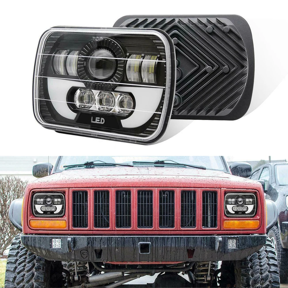 

2pcs Square 5X7 7X6 inch Rectangular Sealed Beam LED Headlight With DRL for Jeep Wrangler YJ Cherokee XJ H6014 H6052 H6054