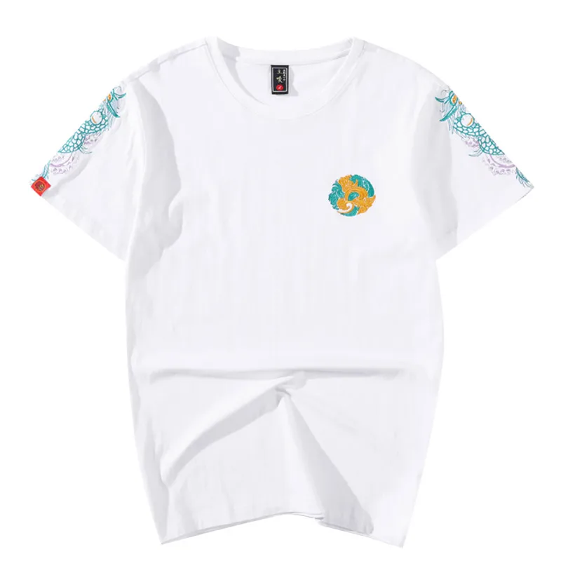 Summer T Shirt Men Dragon Embroidery T Shirt Chinese Casual Cotton Short Sleeve O Neck Top Tees Vintage Fashion Youth Male 2020