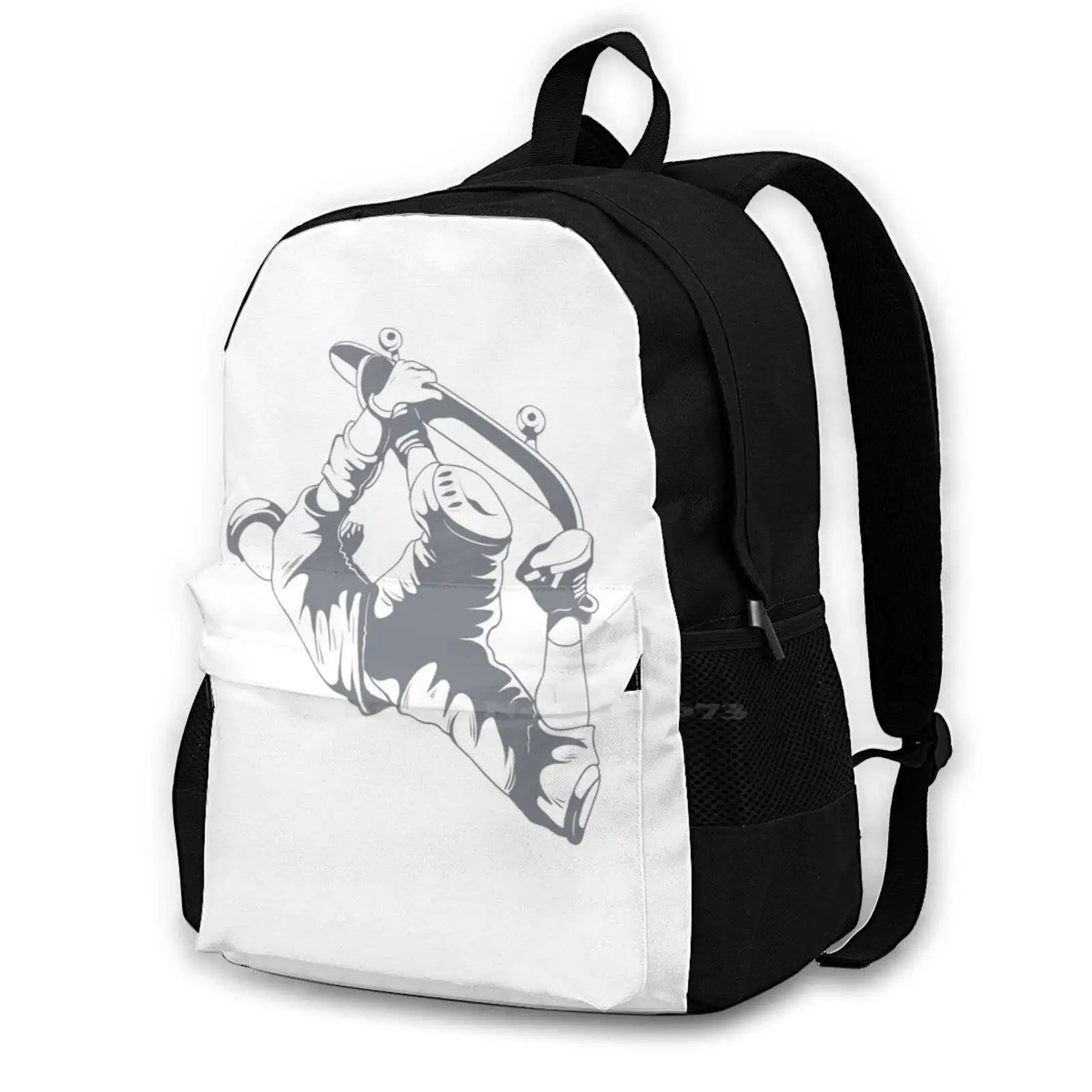

Skater Jump T-Shirt-Fly The Board-Skateboard Tee Backpack For Student School Laptop Travel Bag Skate Skating Skateboard