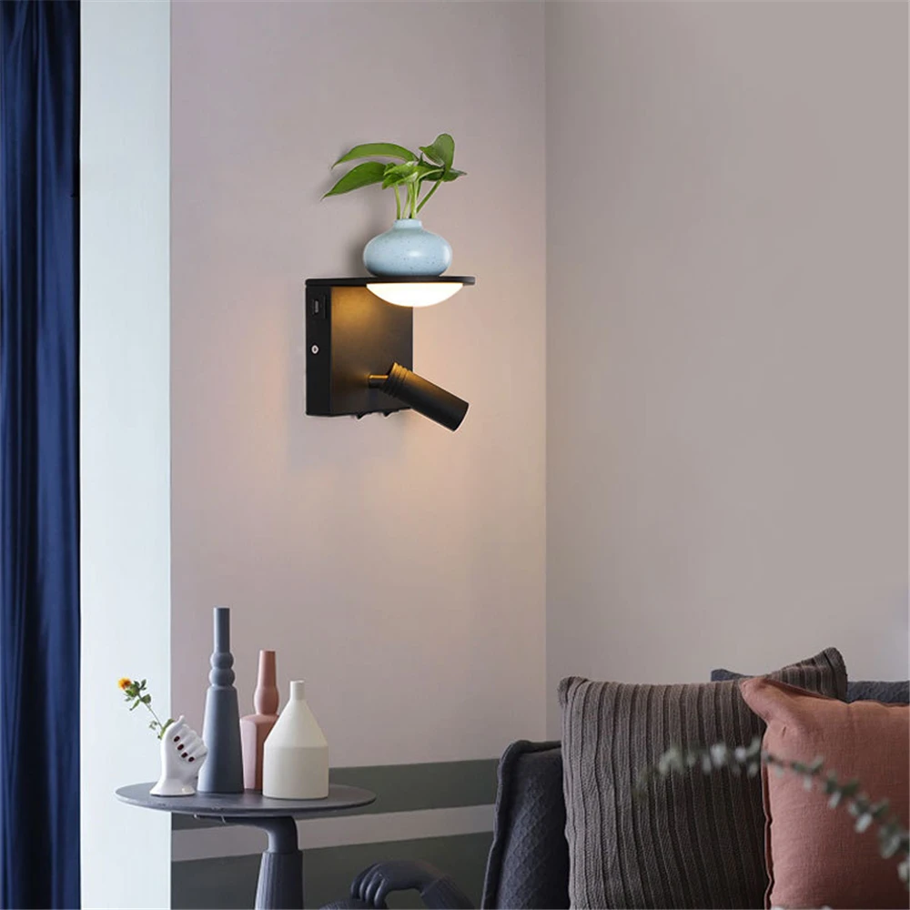 Modern Indoor Wall Lamp Reading Lamp Bedroom Bedside Lamp Sconce With Spotlight USB Interface Rechargeable Wall Light Lighting