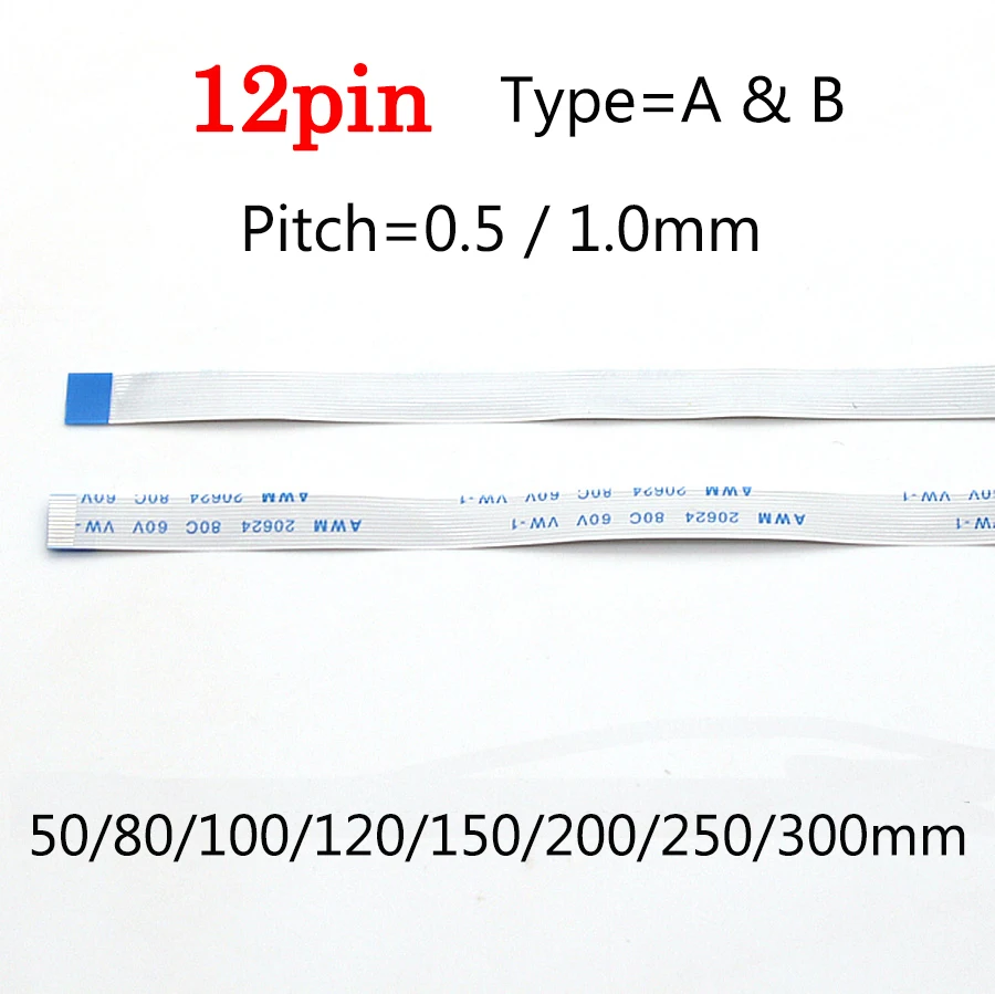 2 sztuk 12pin FFC FPC Ribbon Flex płaski elastyczny kabel 0.5mm 1.0mm Pitch A Forward B odwrotna długość 50/80/100/120/150/200/250/300mm