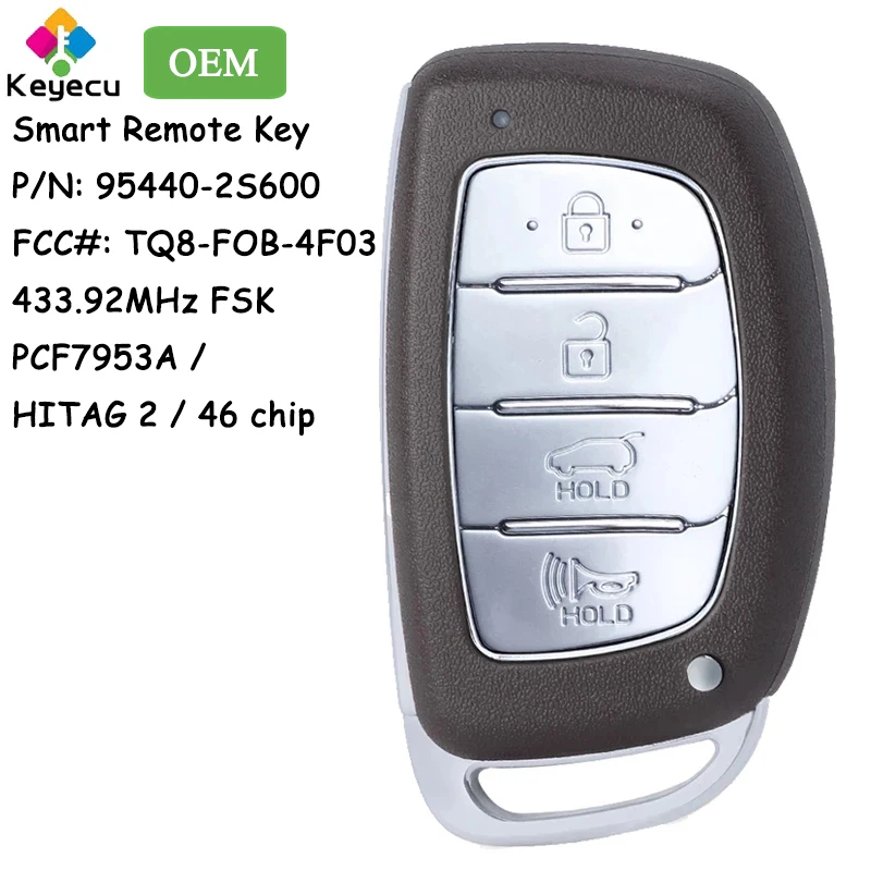 

KEYECU OEM Smart Remote Car Key With 4 Buttons 433MHz PCF7953A Chip for Hyundai Tucson 2014 2015 Fob TQ8-FOB-4F03, 95440-2S600